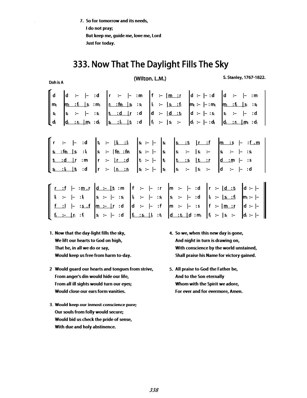 CH 333 Now that the daylight fills the sky, — Tonic Sol-Fa