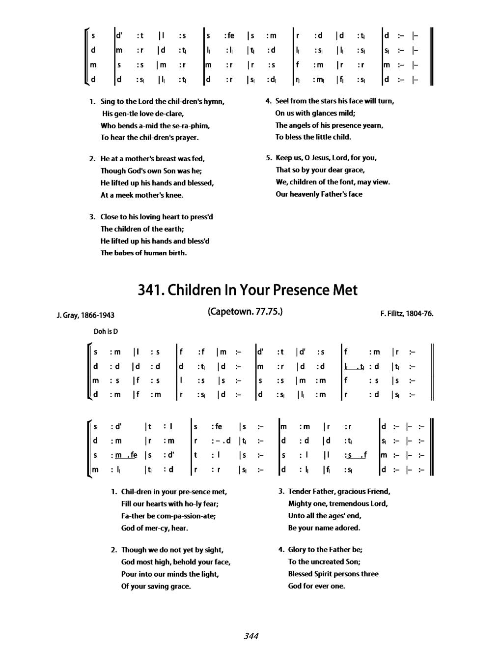 CH 340 Sing to the Lord the children’s hymn, — Tonic Sol-Fa