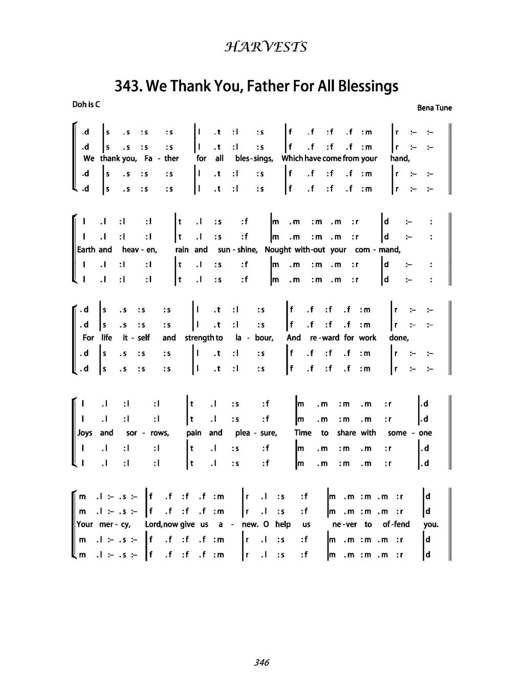 CH 343 We thank you, Father for all blessings, — Tonic Sol-Fa