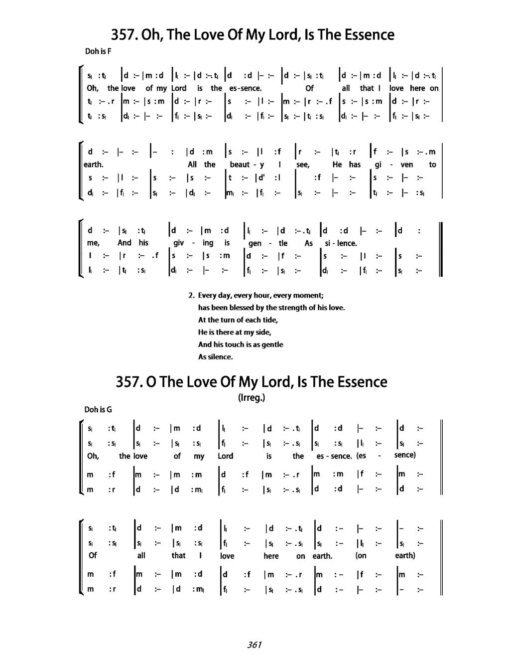 CH 357 Oh, the love of my Lord, is the essence. — Tonic Sol-Fa