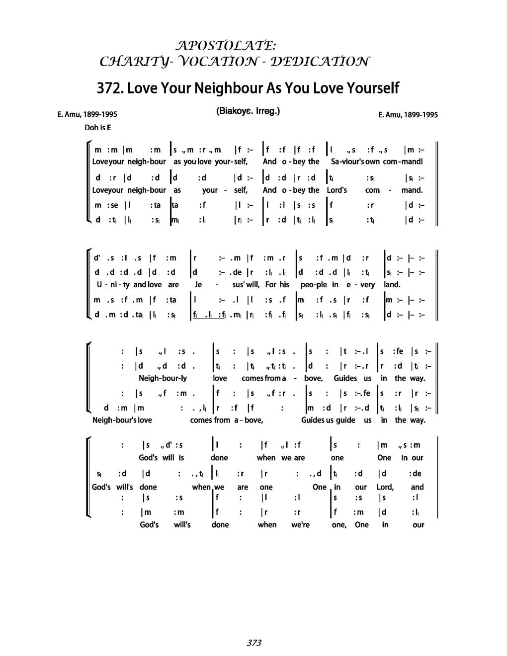CH 372 Love your neighbour as you love yourself, — Tonic Sol-Fa
