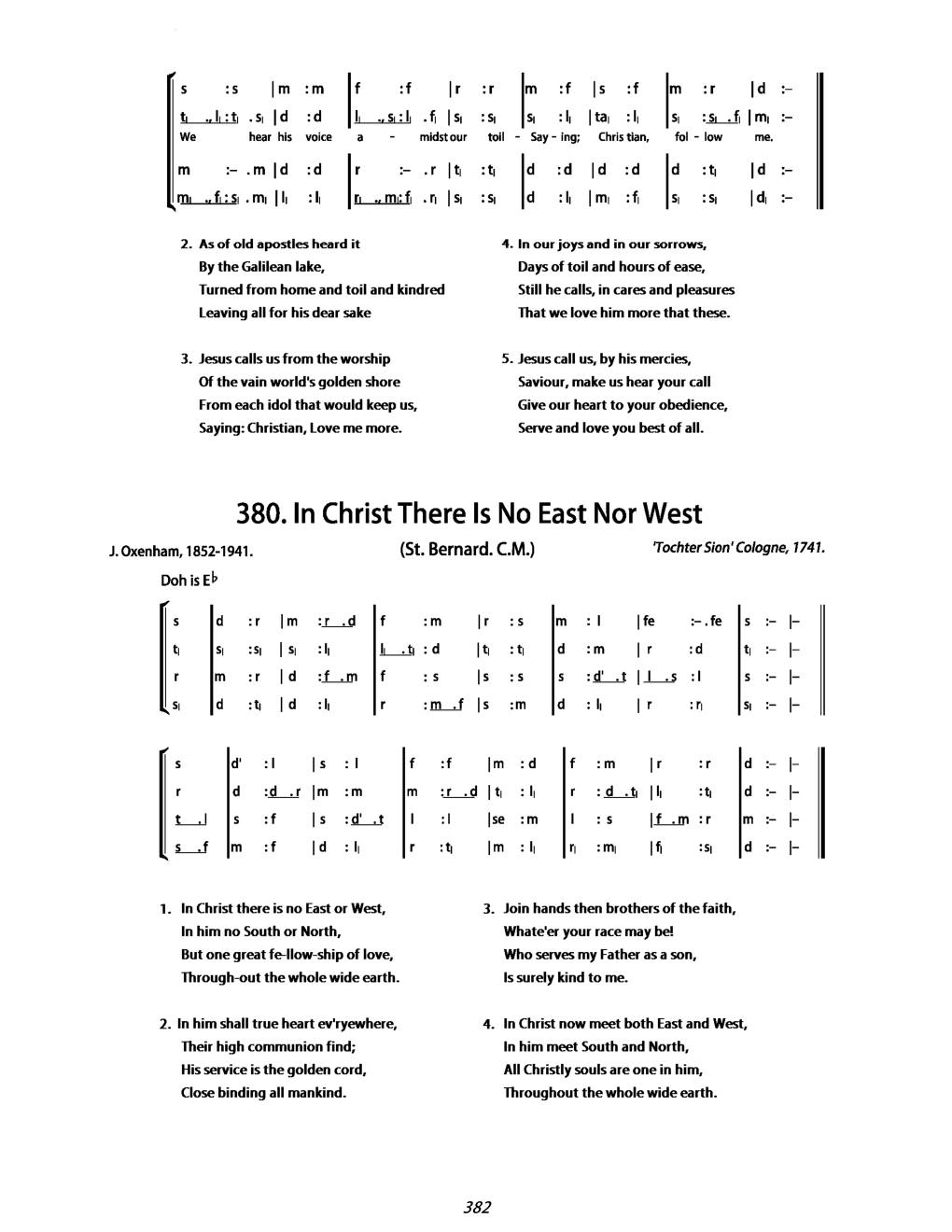 CH 380 In Christ there is no east or west, — Tonic Sol-Fa
