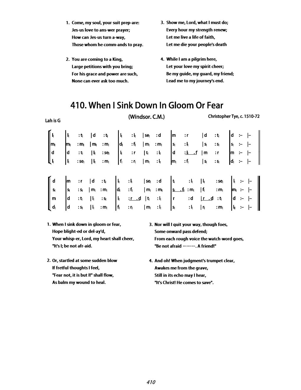 CH 410 When I sink down in gloom or fear, — Tonic Sol-Fa