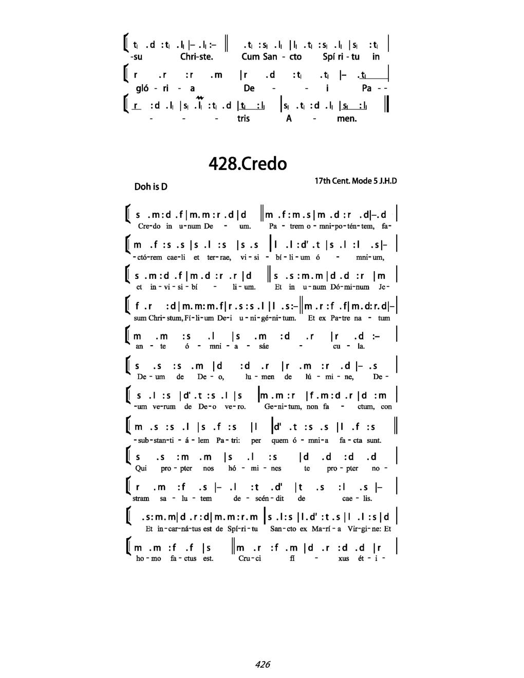 CH 426 Gloria in excelsis Deo. — Tonic Sol-Fa