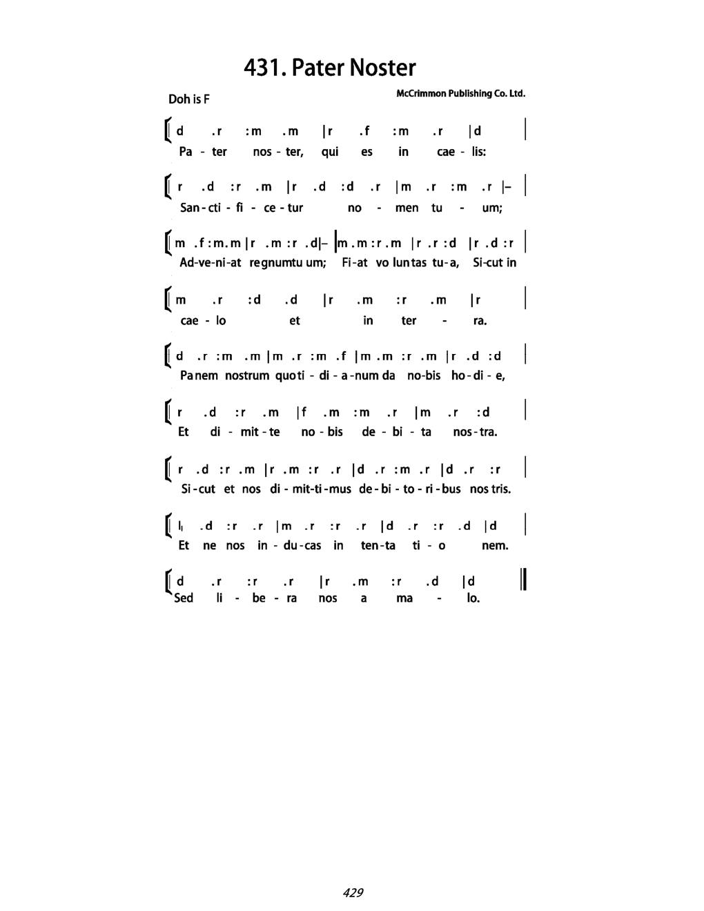 CH 431 R.Pater noster, qui es in caelis: — Tonic Sol-Fa