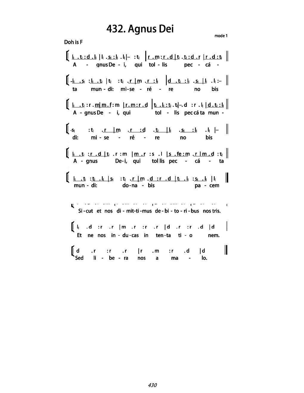 CH 432 Agnus Dei, qui tolis peccata mundi, — Tonic Sol-Fa