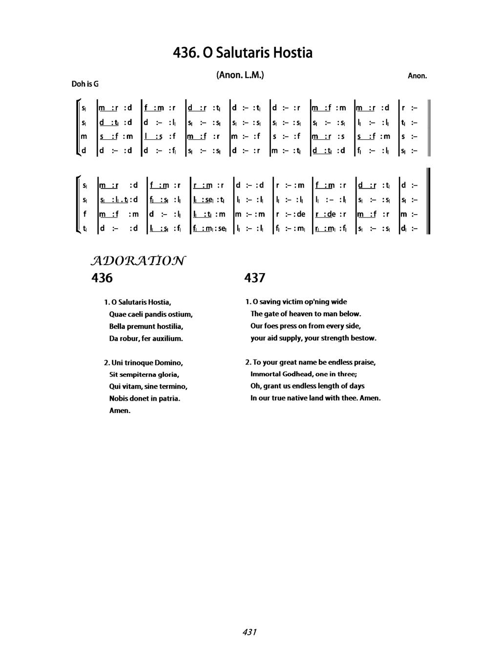 CH 436 O Salutaris Hostia, — Tonic Sol-Fa
