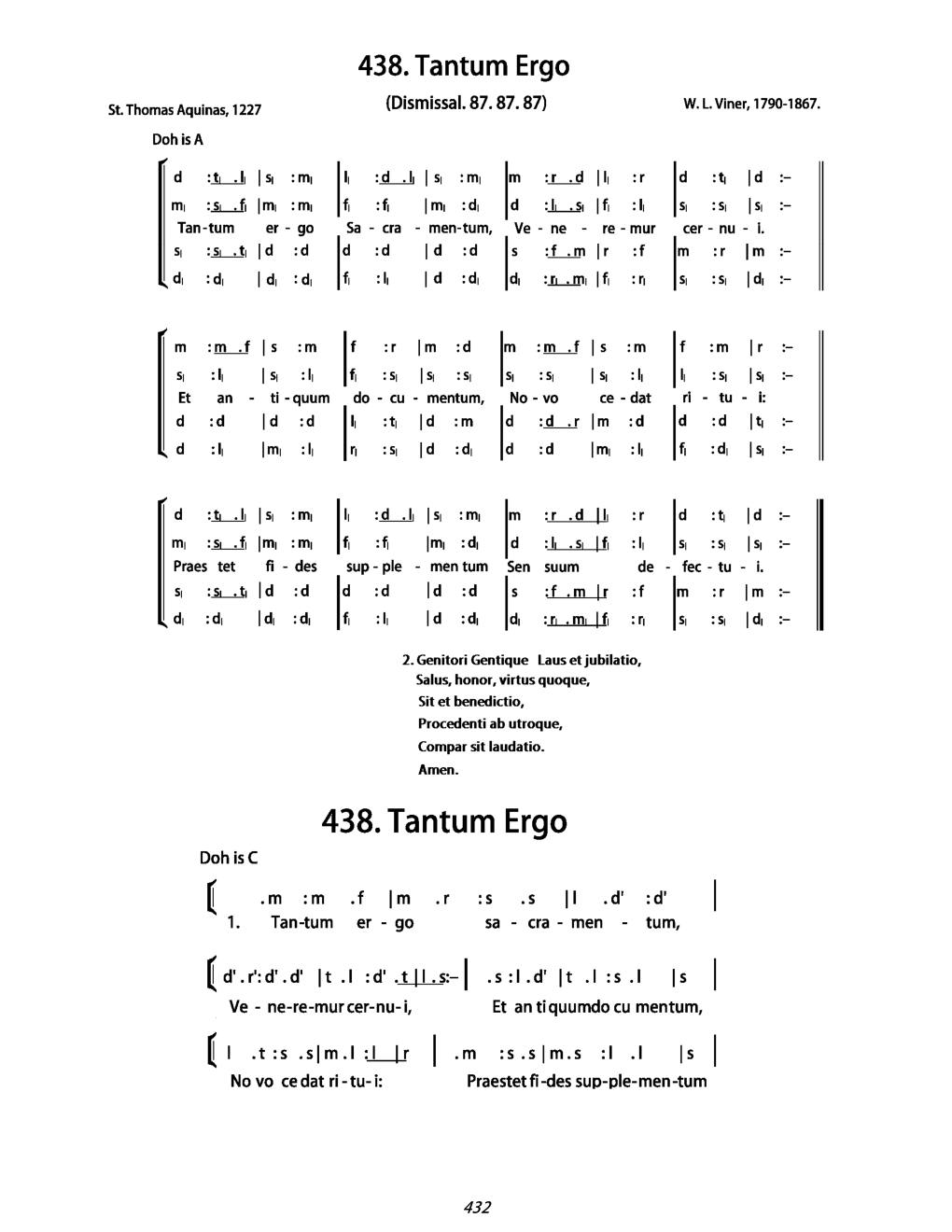 CH 438 Tantum ergo, Sacramentum, — Tonic Sol-Fa