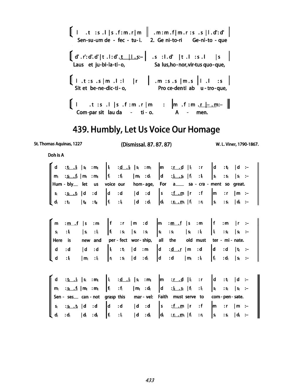 CH 439 Humbly, let us voice our homage — Tonic Sol-Fa