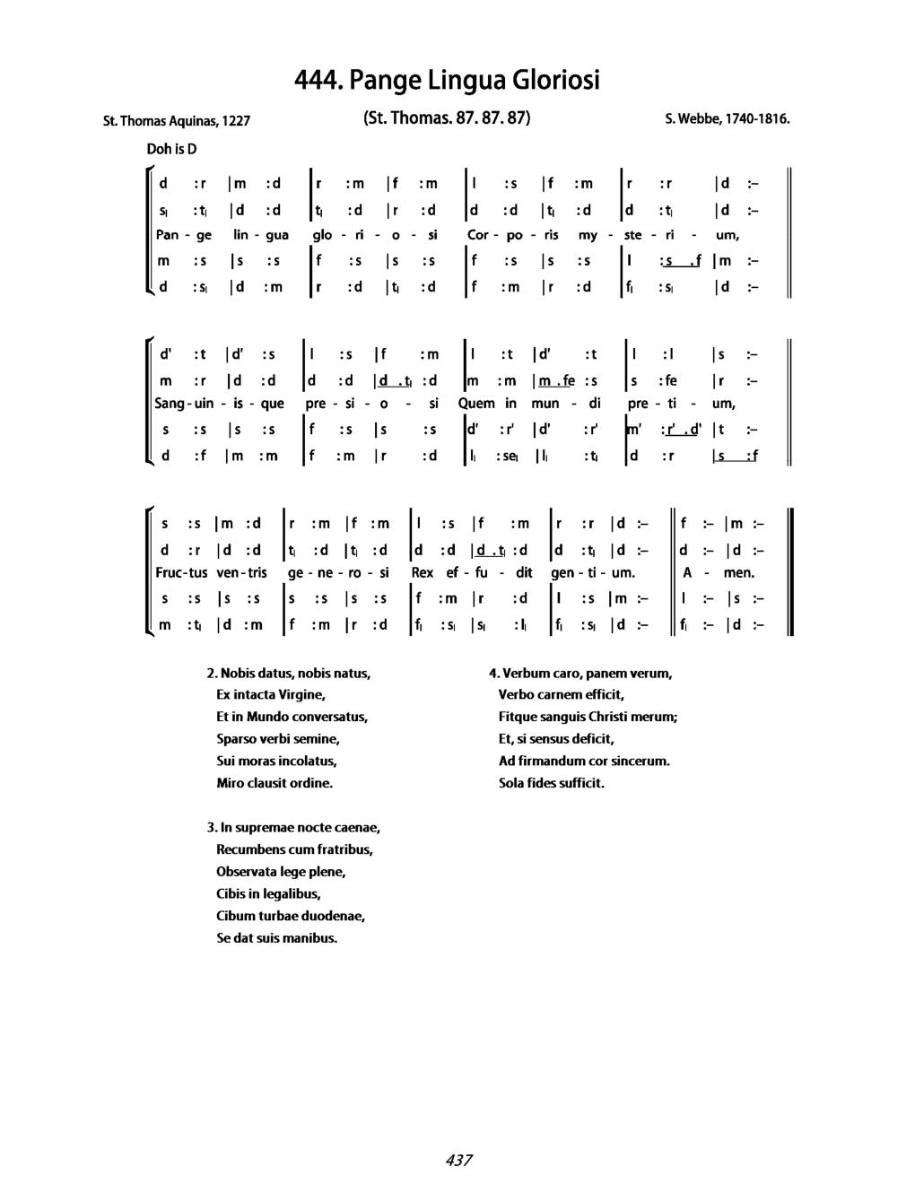 CH 444 Pange lingua gloriosi — Tonic Sol-Fa
