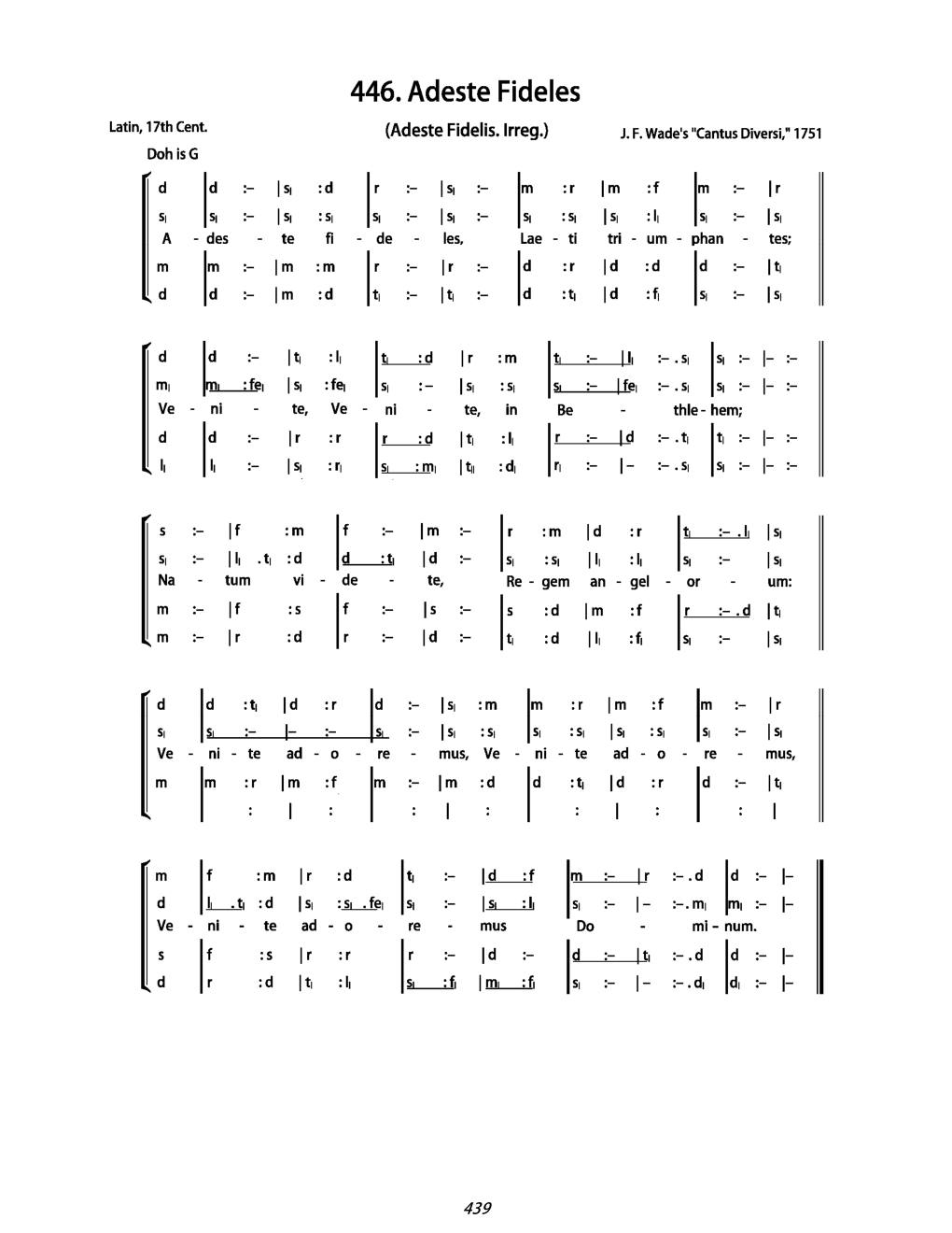CH 446 Adéste fidéles, — Tonic Sol-Fa