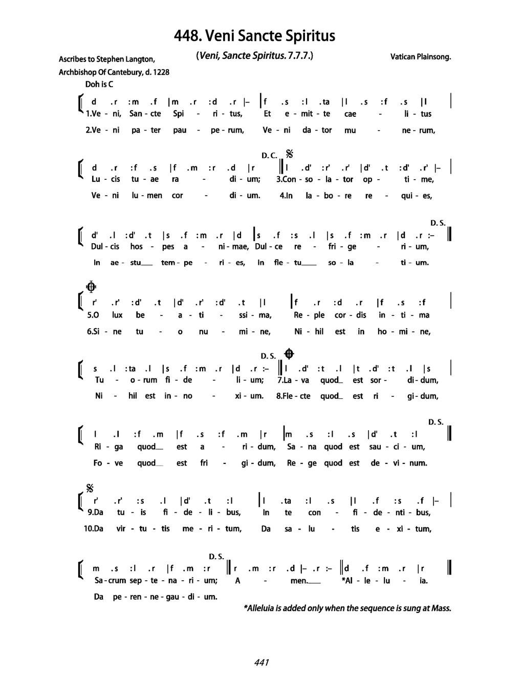 CH 448 Veni, Sancte Spiritus, — Tonic Sol-Fa