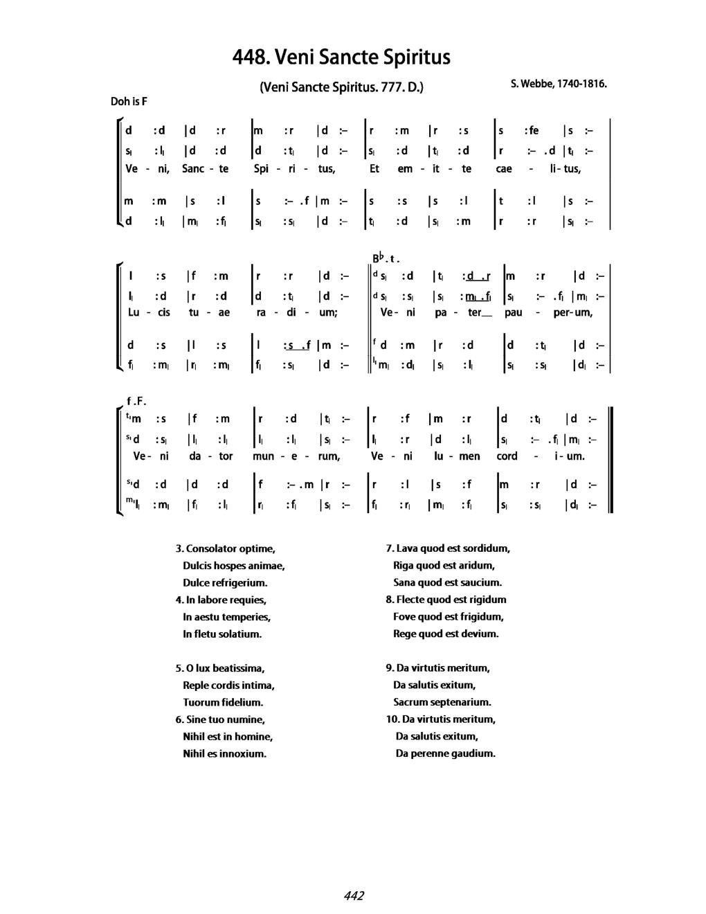 CH 448 Veni, Sancte Spiritus, — Tonic Sol-Fa