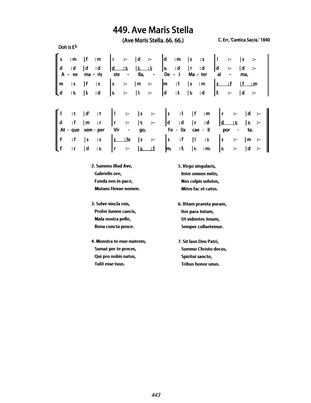 CH 449 Ave maris stella, — Tonic Sol-Fa