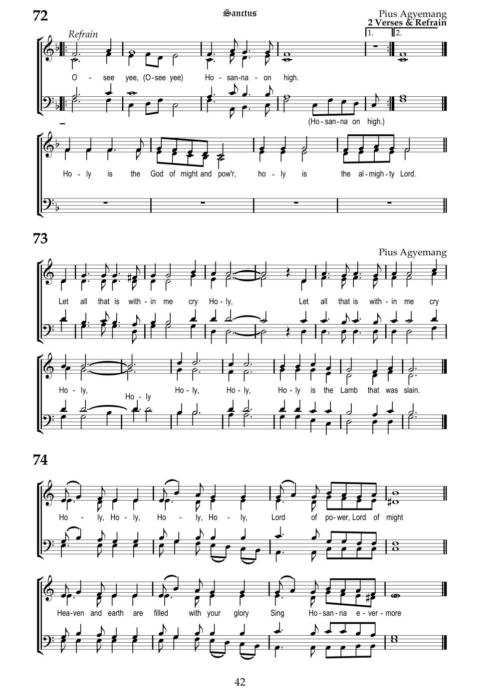 CH 74 Holy (4x), Lord of power, Lord of might — Staff Notation