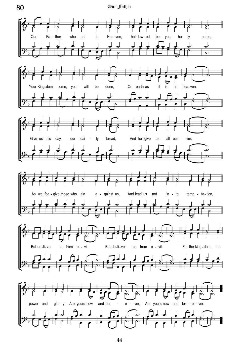 CH 80 Our Father, Who is in heaven, — Staff Notation