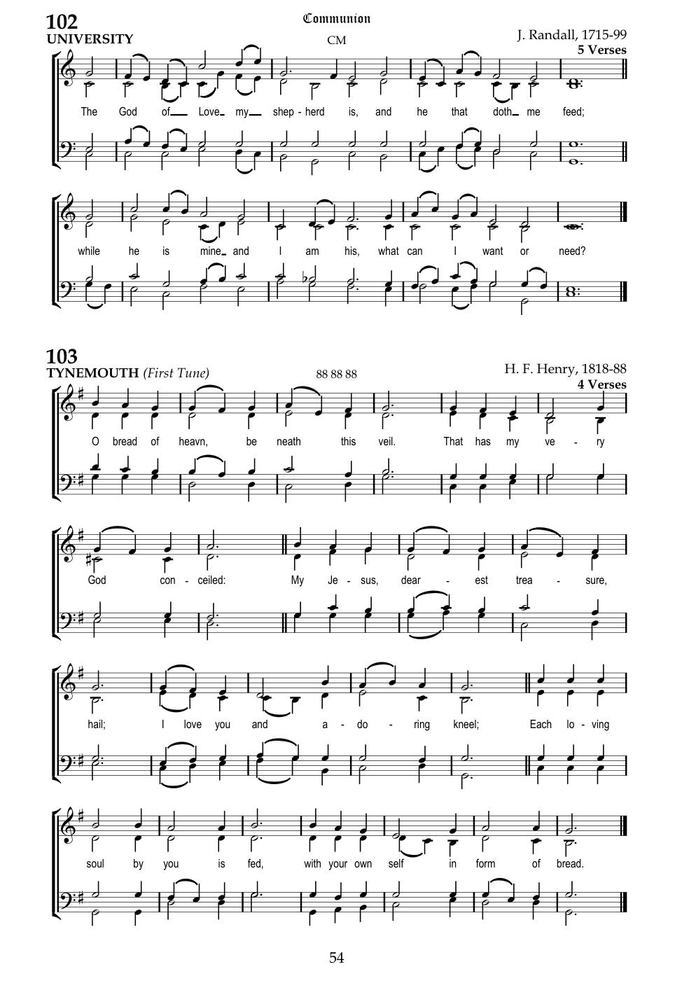 CH 102 The God of love my shepherd is, — Staff Notation