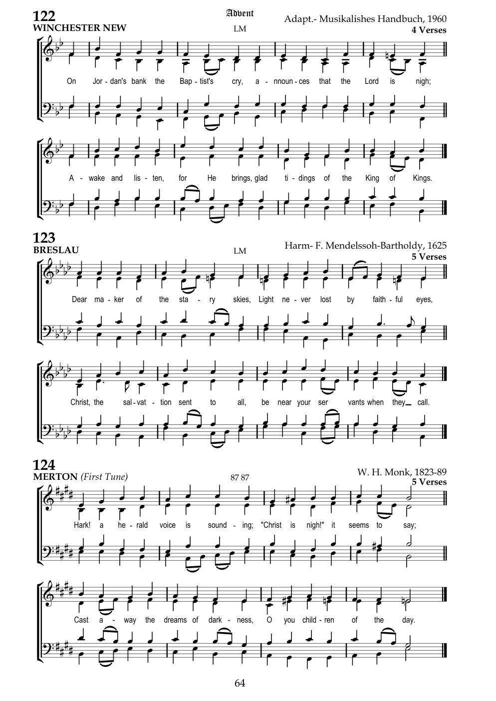 CH 124 Hark, a herald voice is sounding; — Staff Notation