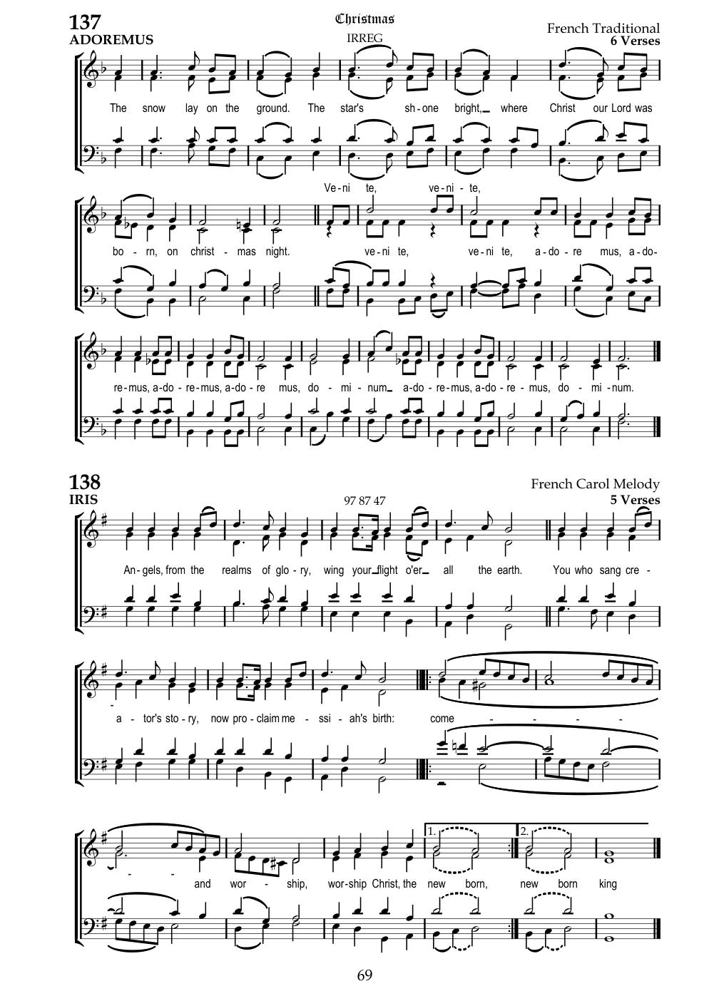 CH 138 Angels from the realms of glory, — Staff Notation