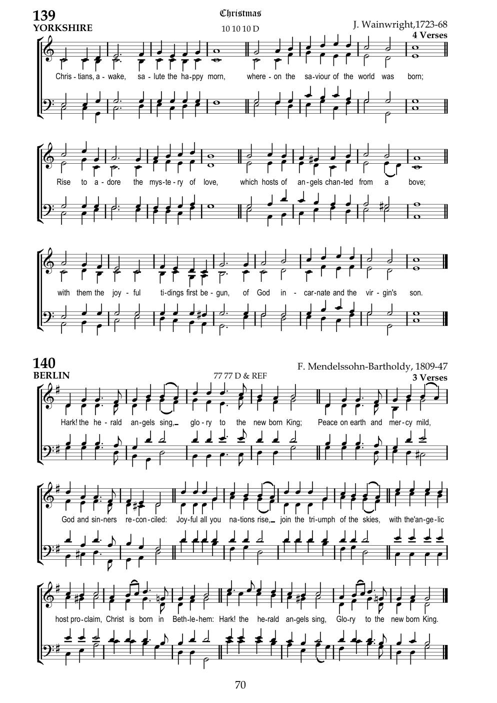 CH 140 Hark! The herald angels sing, — Staff Notation