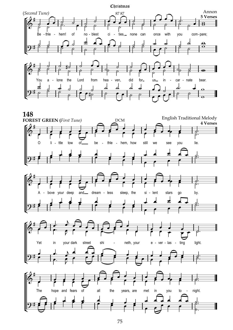 CH 148 O little town of Bethlehem — Staff Notation