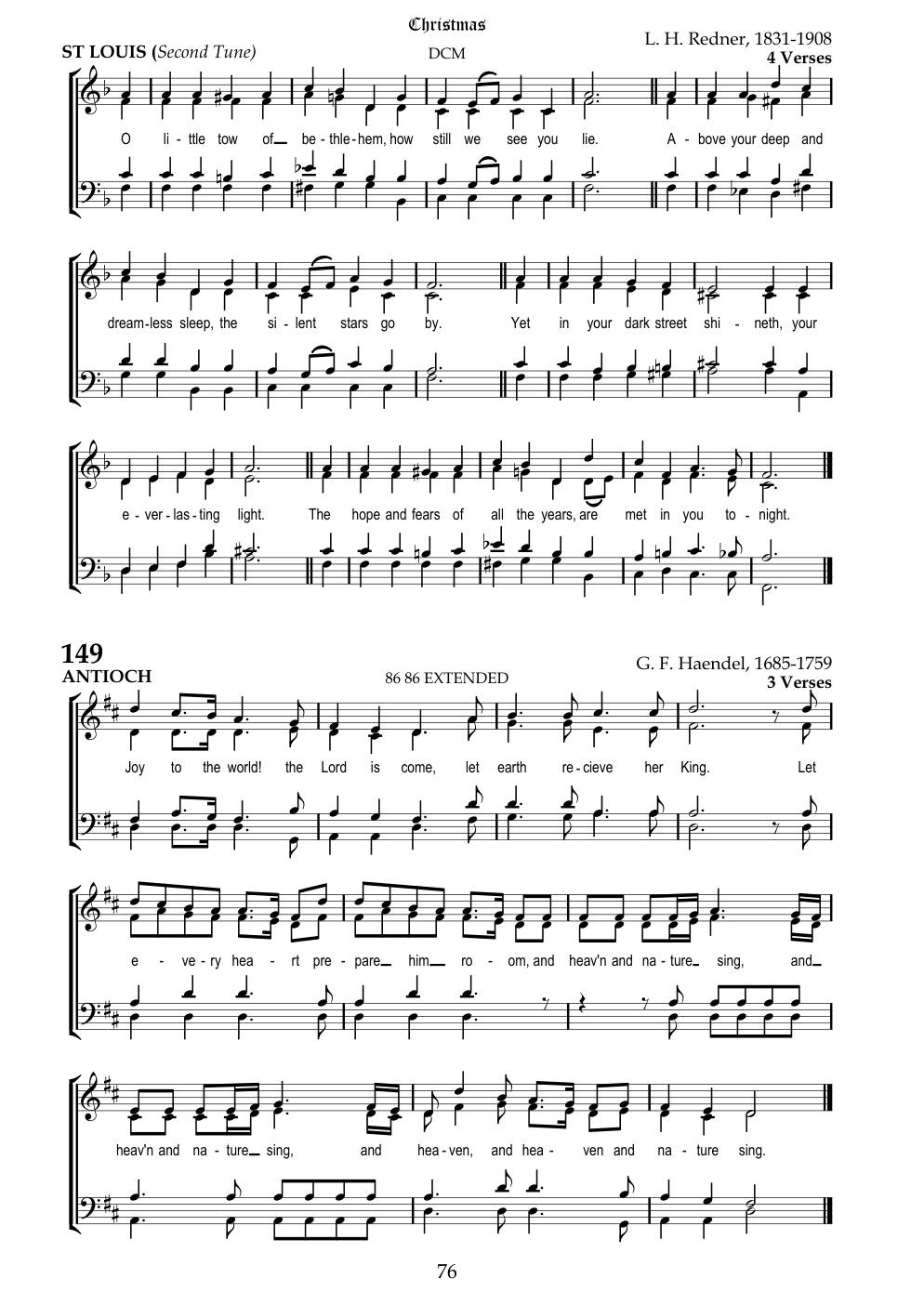 CH 148 O little town of Bethlehem — Staff Notation