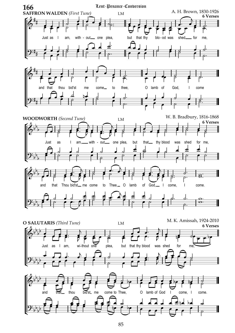 CH 166 Just as I am, without one plea, — Staff Notation
