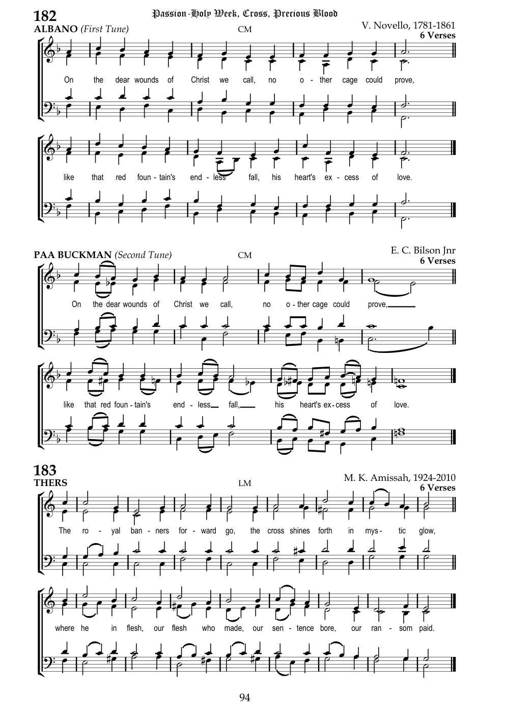 CH 182 On the dear wounds of Christ we call, — Staff Notation
