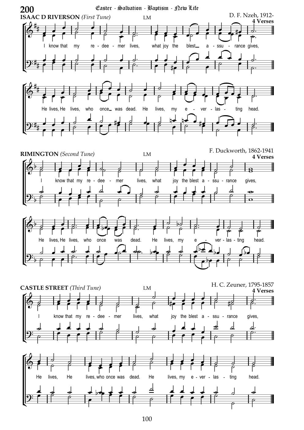 CH 200 I know that my Redeemer lives. — Staff Notation