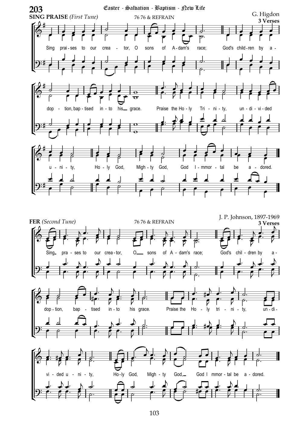 CH 203 Sing praise to our Creator, — Staff Notation