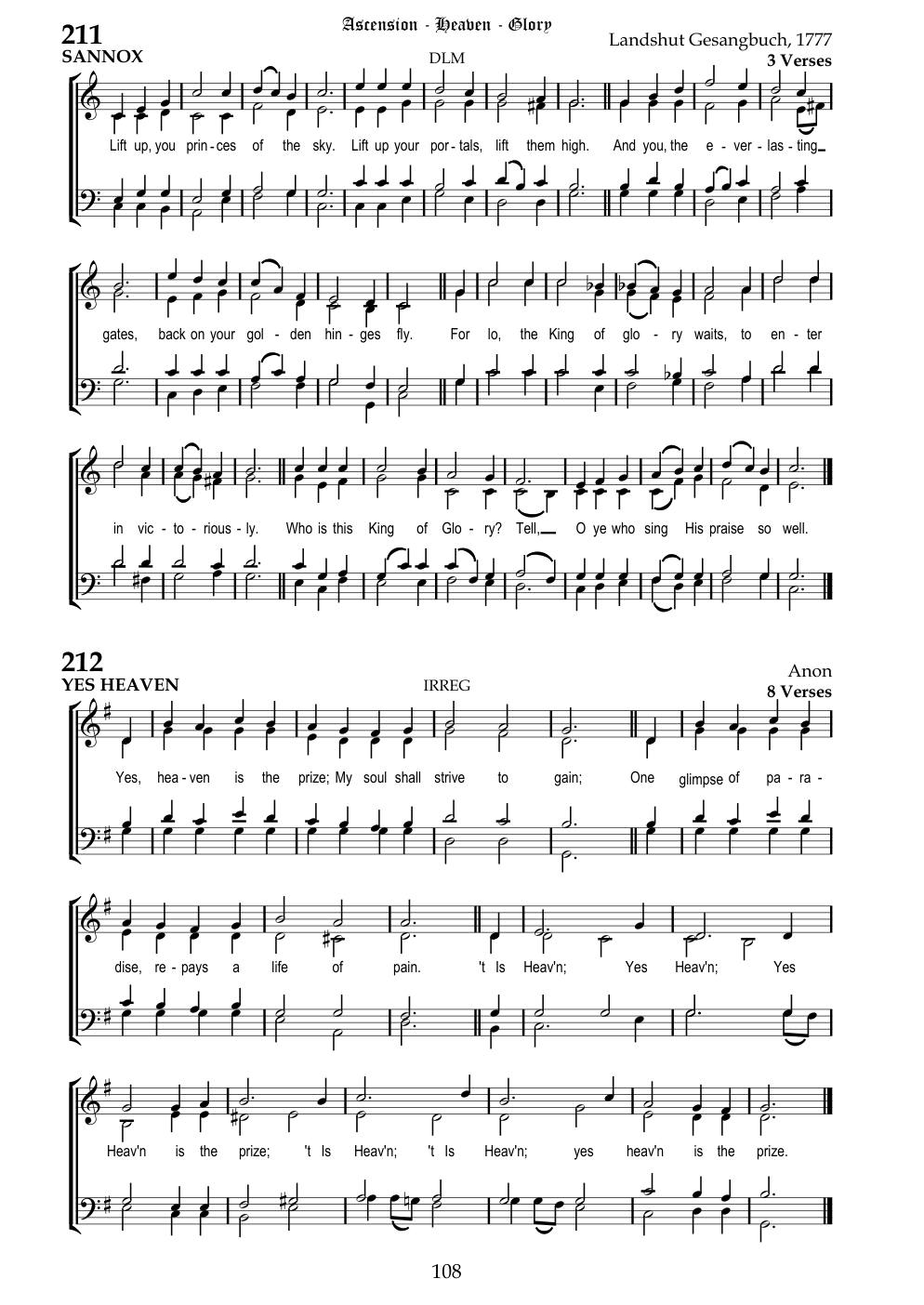CH 211 Lift up, you princes of the sky, — Staff Notation