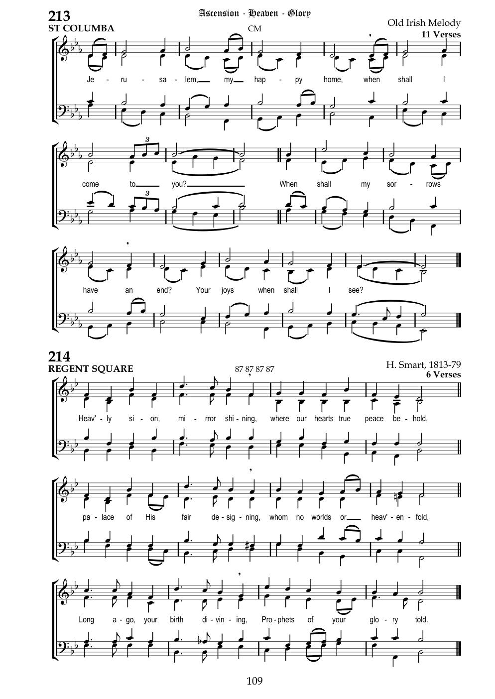 CH 214 Heavenly Sion, mirror shining, — Staff Notation