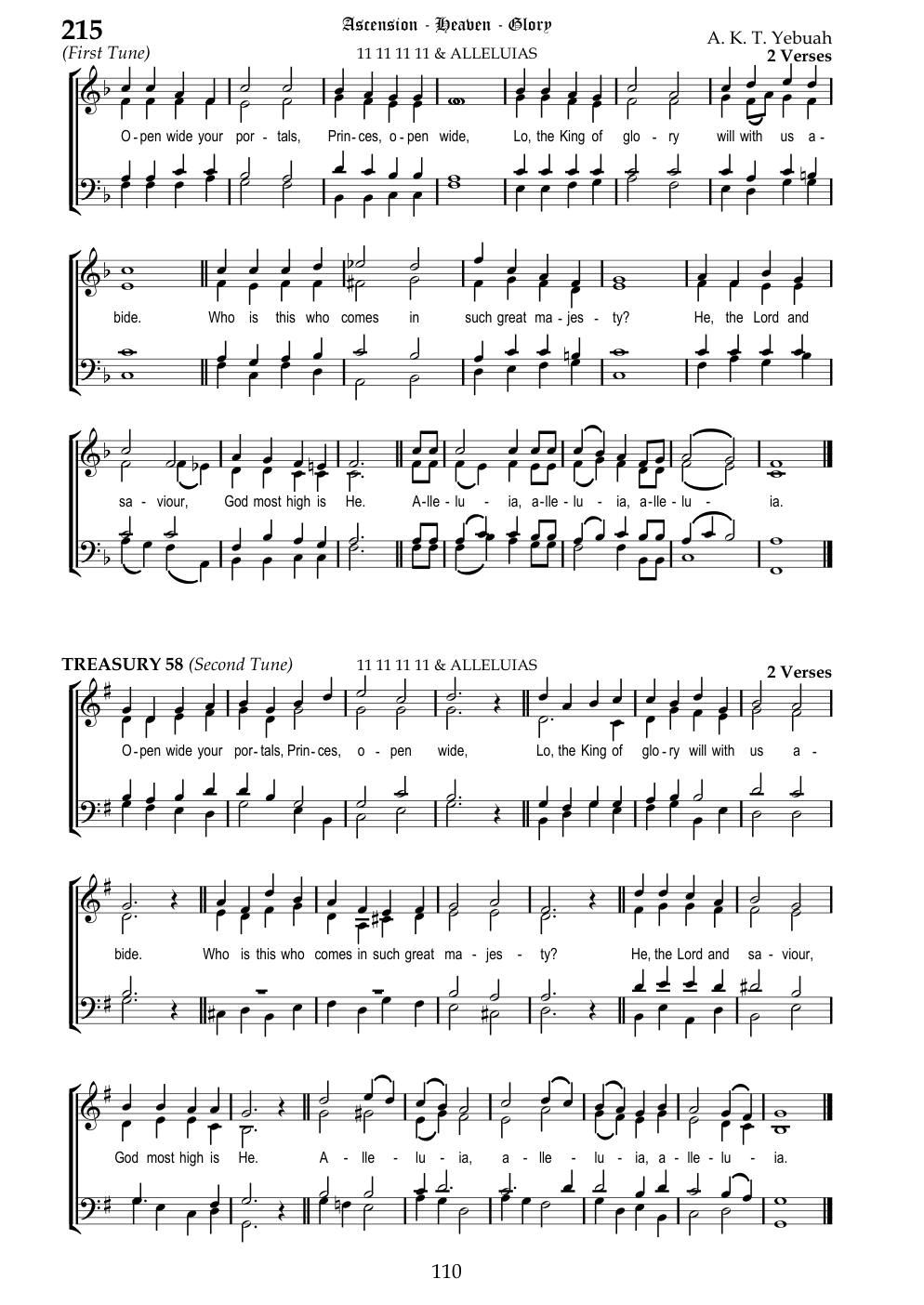 CH 215 Open wide your portals, Princes, open wide, — Staff Notation