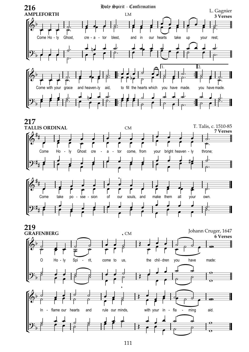 CH 216 Come Holy Ghost, creator blest, — Staff Notation