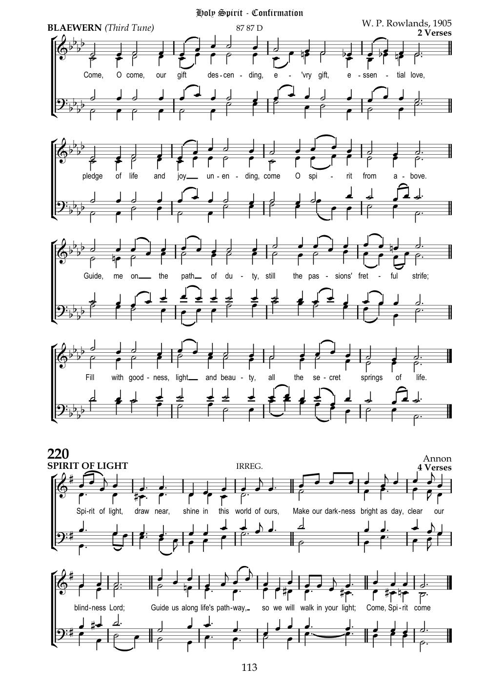 CH 220 Spirit of light, draw near, — Staff Notation