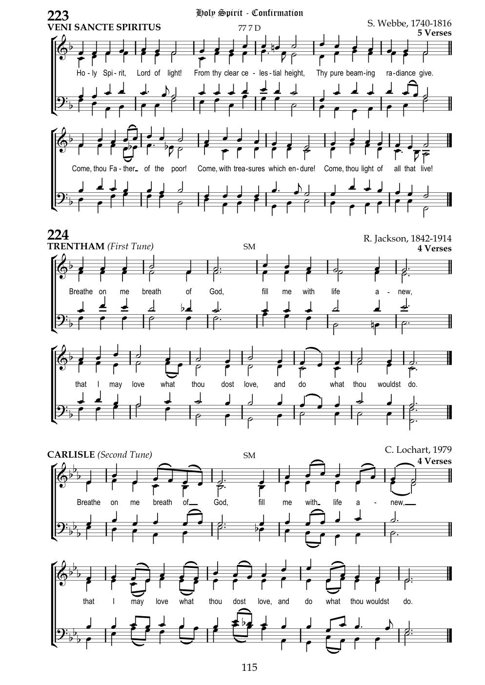 CH 223 Holy Spirit, Lord of light, — Staff Notation