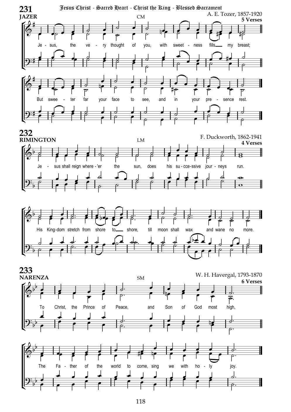 CH 232 Jesus shall reign where'er the sun, — Staff Notation