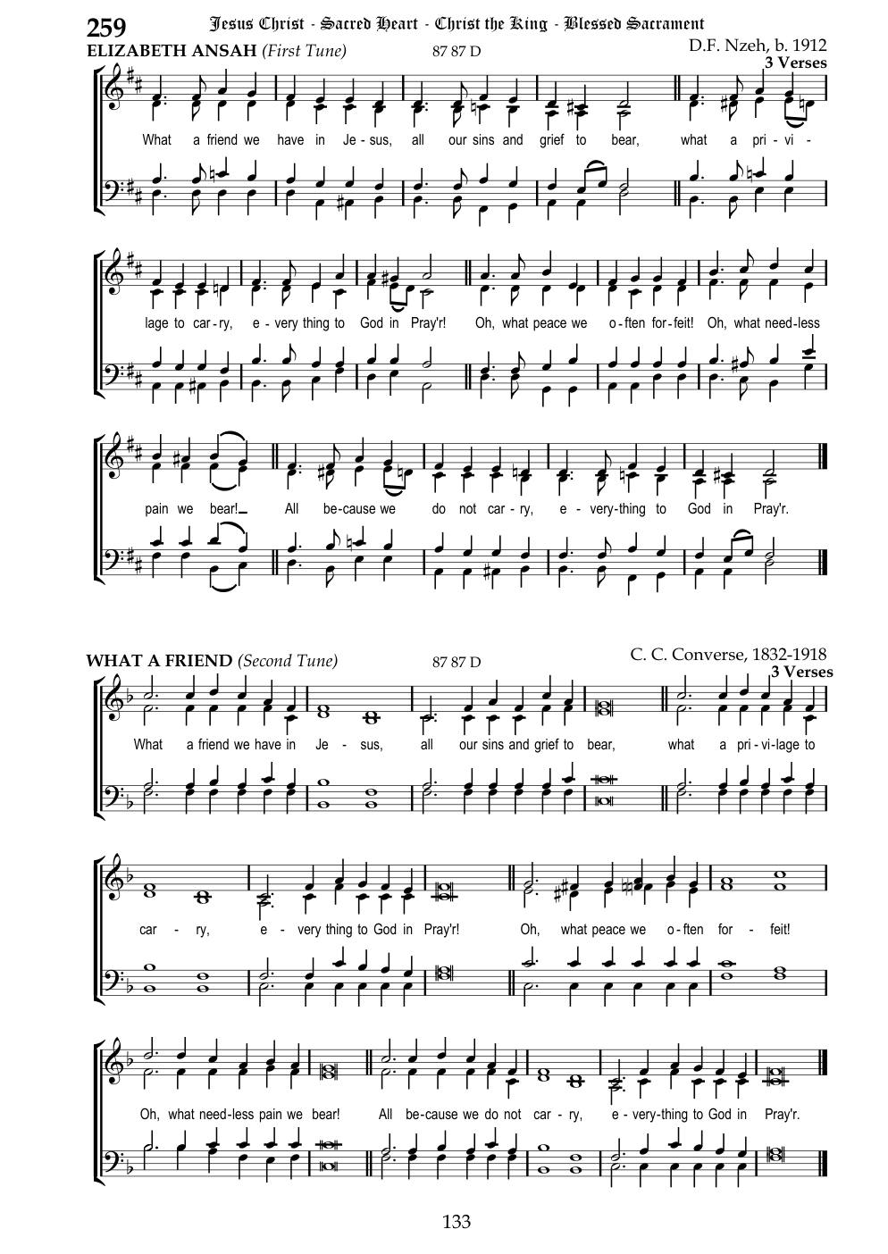 CH 259 What a Friend we have in Jesus, — Staff Notation