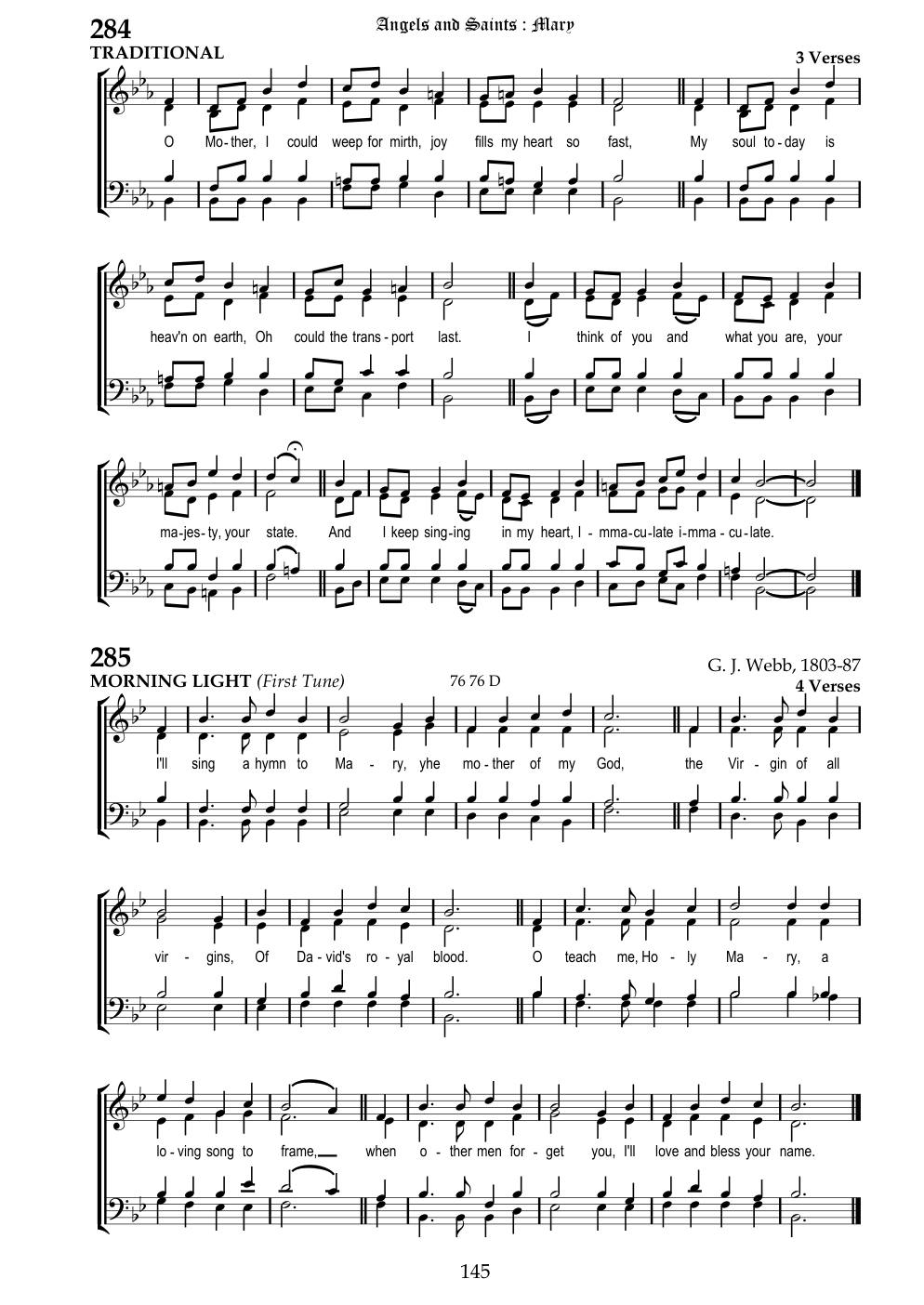 CH 284 O Mother, I could weep for mirth, — Staff Notation