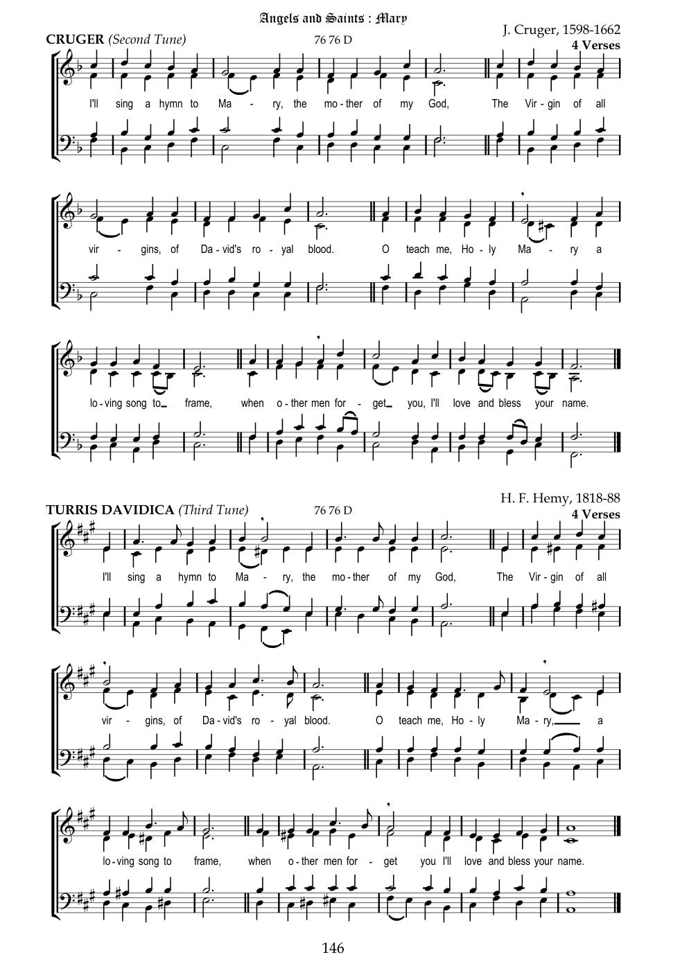 CH 285 I'll sing a hymn to Mary, — Staff Notation