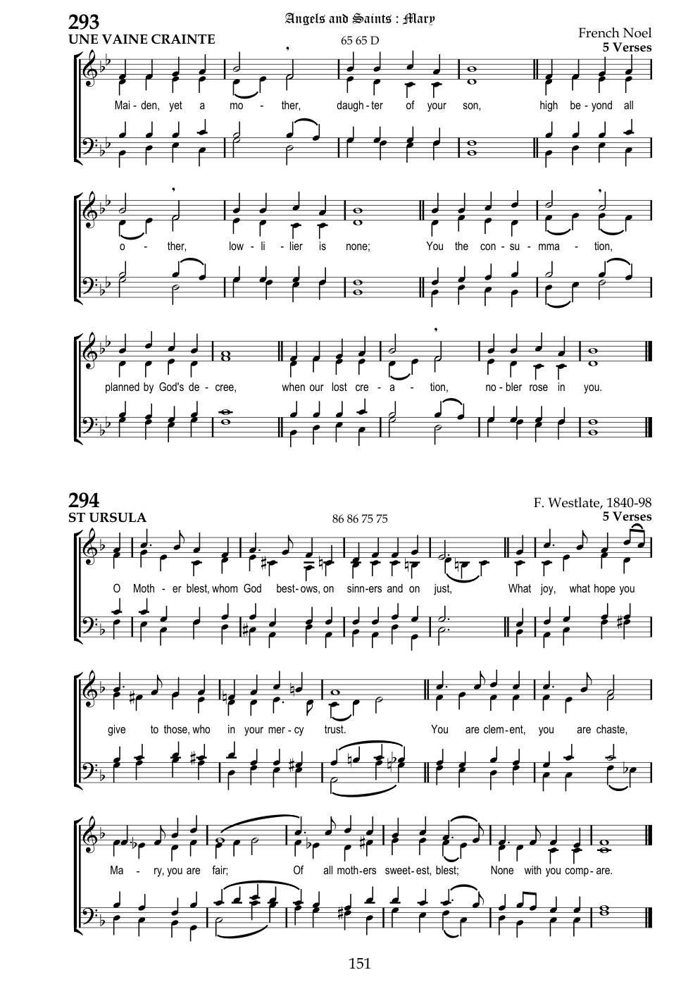 CH 294 O Mother blest, whom God bestows — Staff Notation