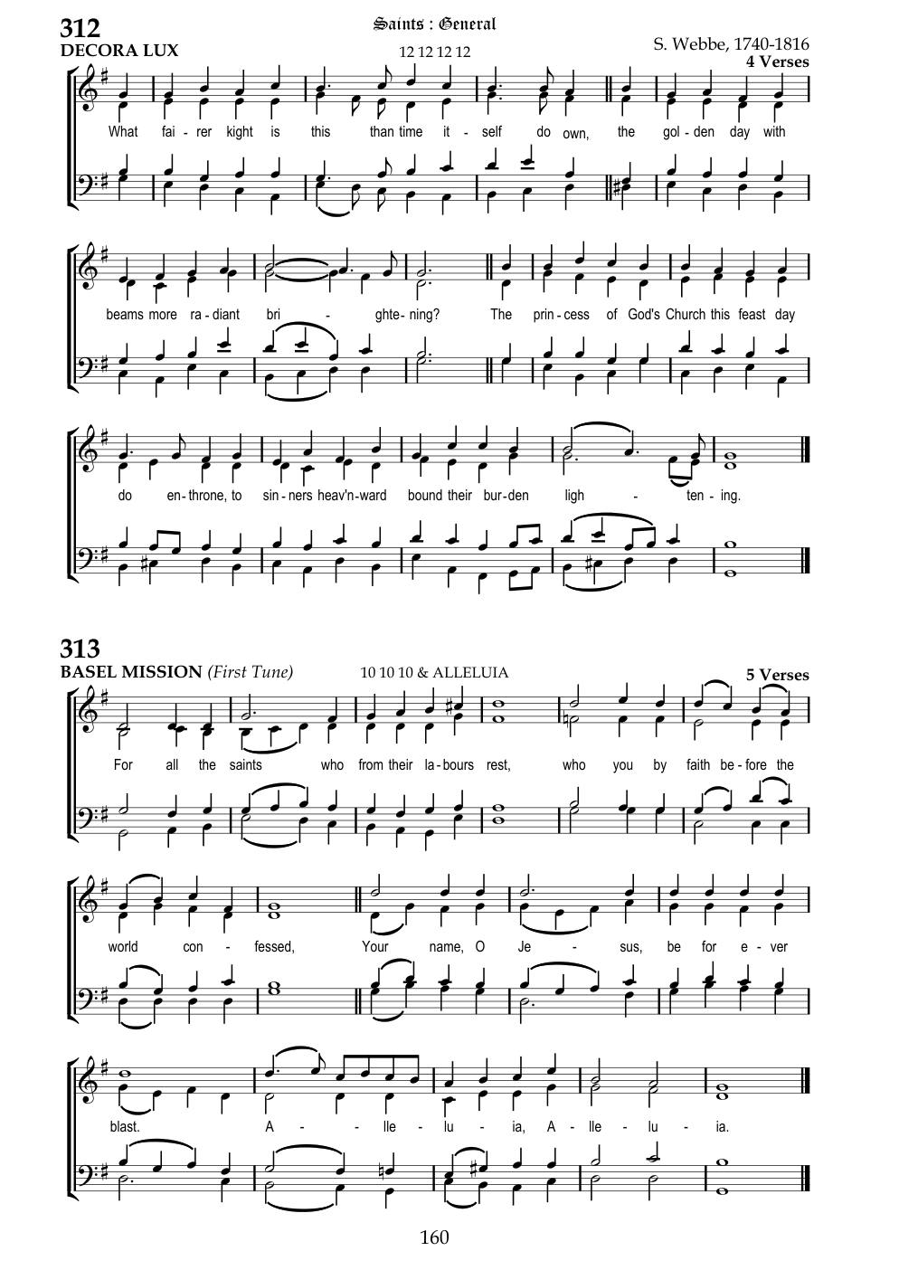 CH 313 For all the saints, who from their labors rest, — Staff Notation
