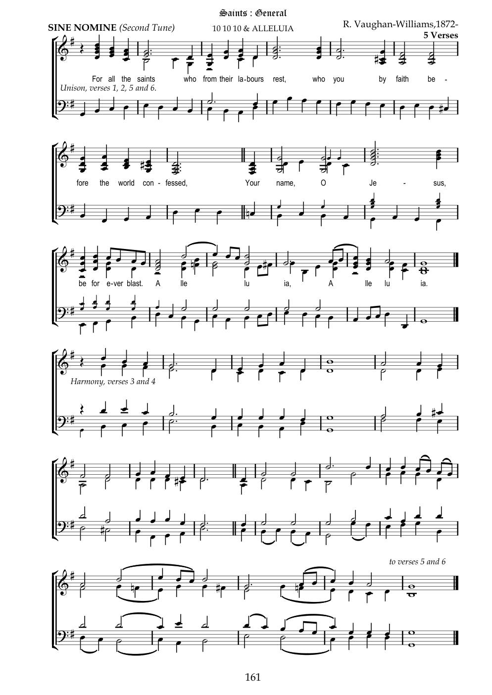 CH 313 For all the saints, who from their labors rest, — Staff Notation