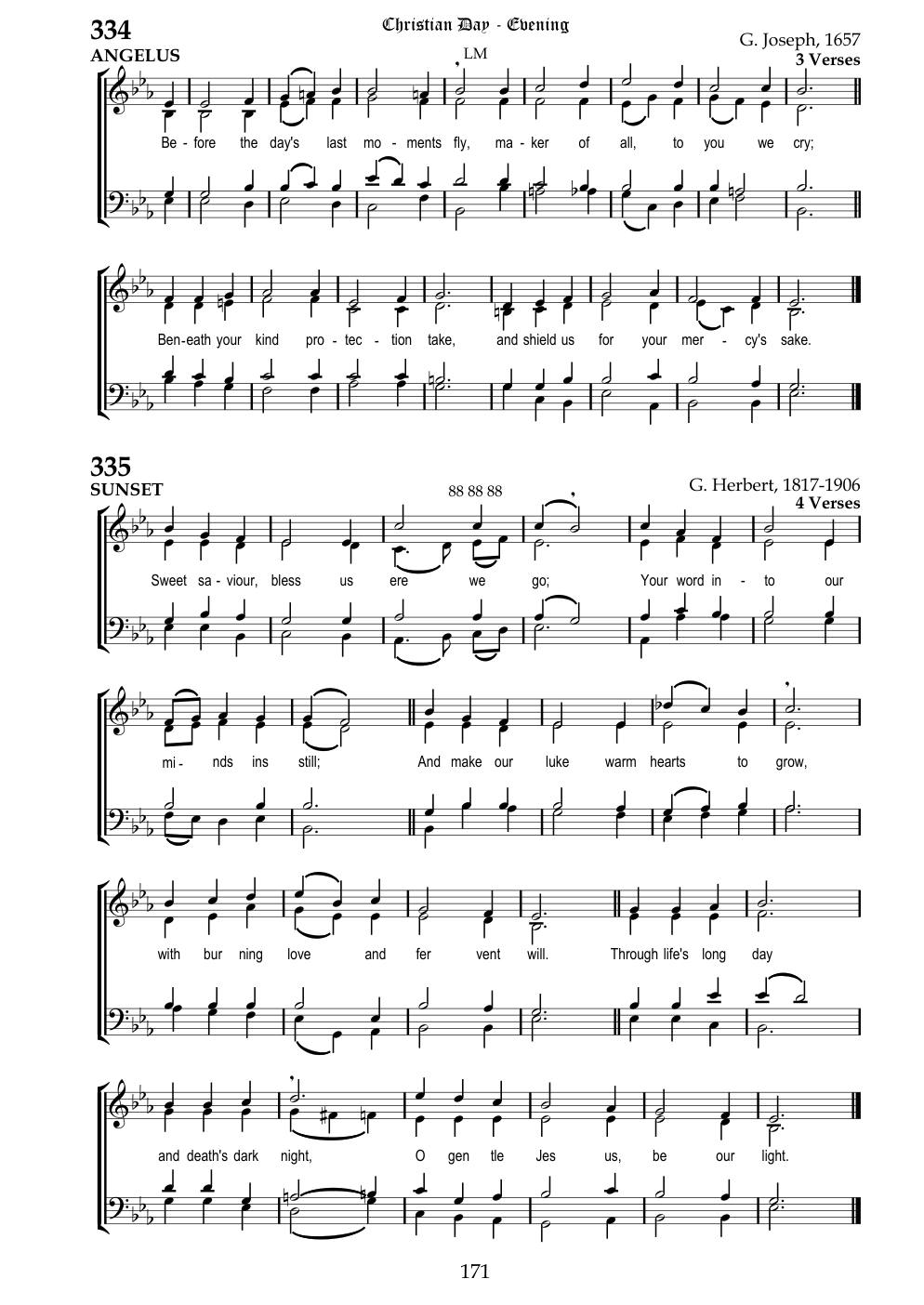 CH 334 Before the ending of the day, — Staff Notation
