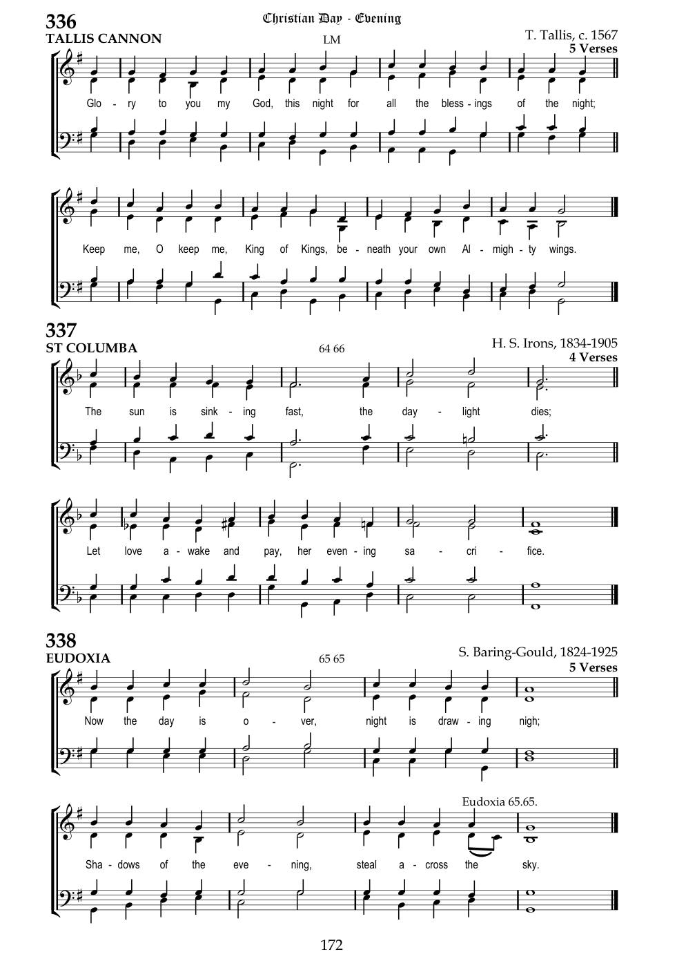 CH 336 Glory to you, my God, this night, — Staff Notation