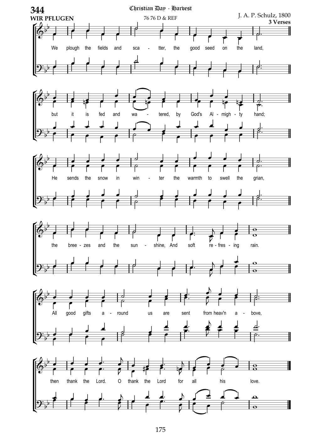 CH 344 We plough the fields and scatter — Staff Notation