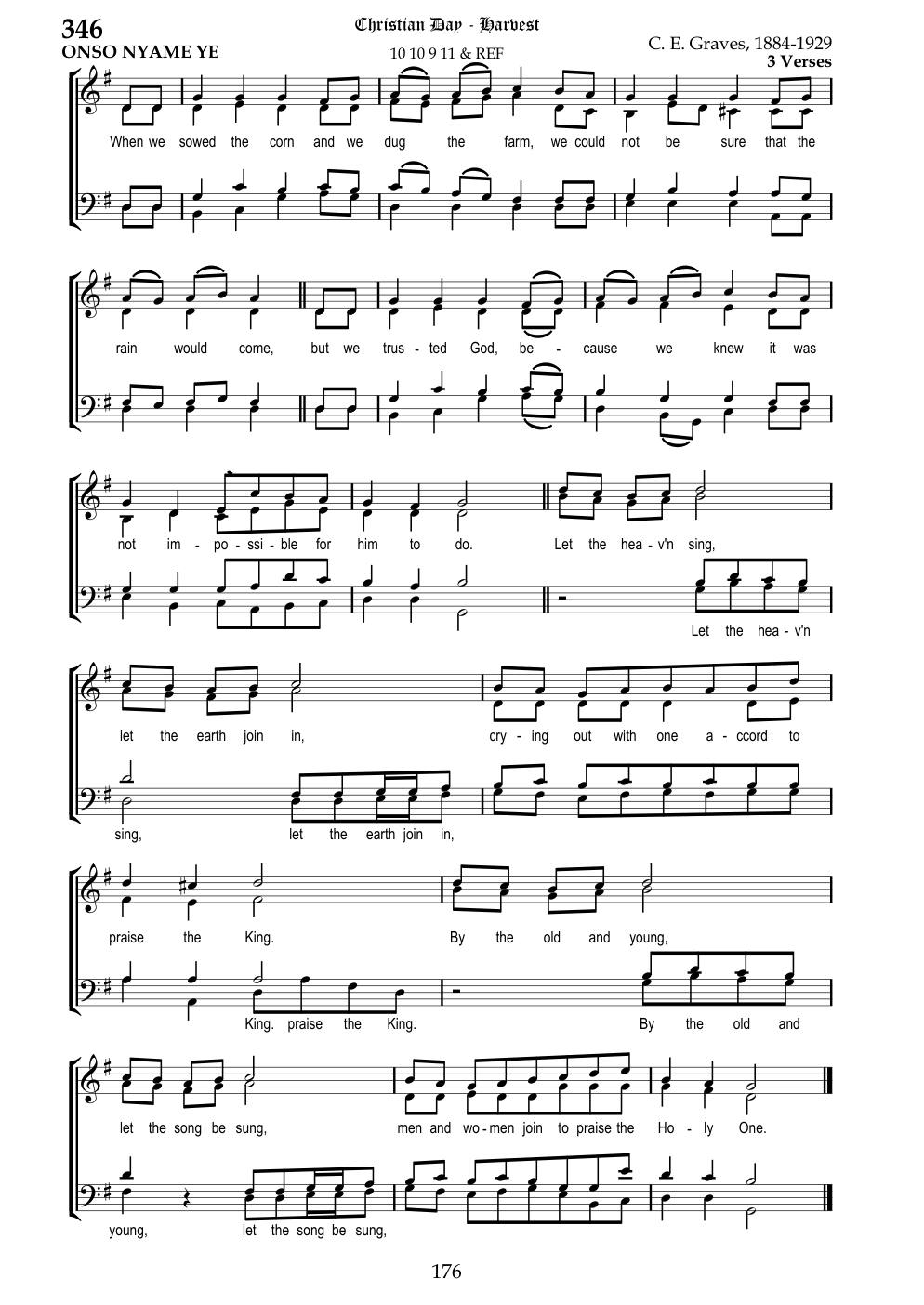 CH 346 When we sowed the corn and we dug the farm, — Staff Notation