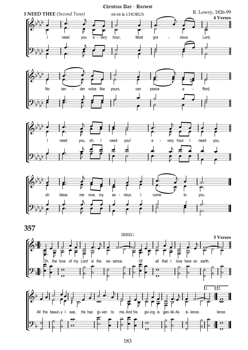 CH 357 Oh, the love of my Lord, is the essence. — Staff Notation