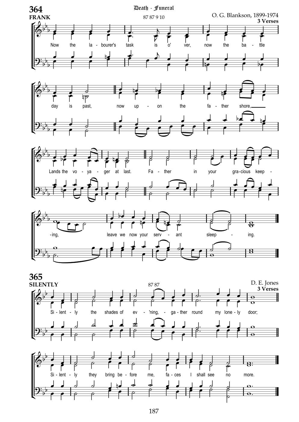 CH 365 Silently the shades of evening — Staff Notation
