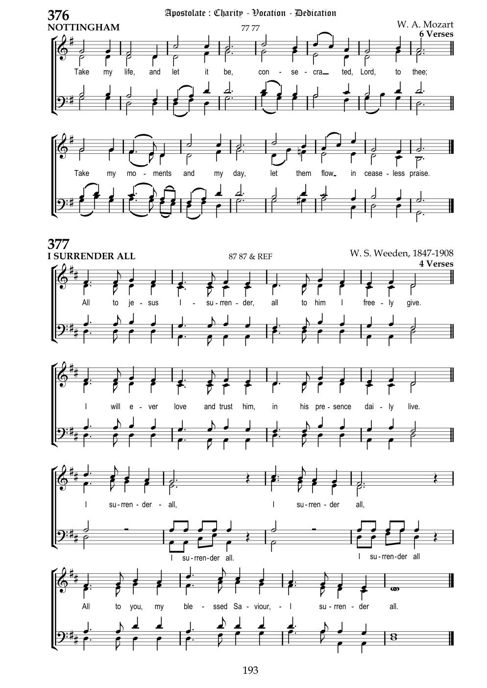 CH 376 Take my life, and let it be — Staff Notation